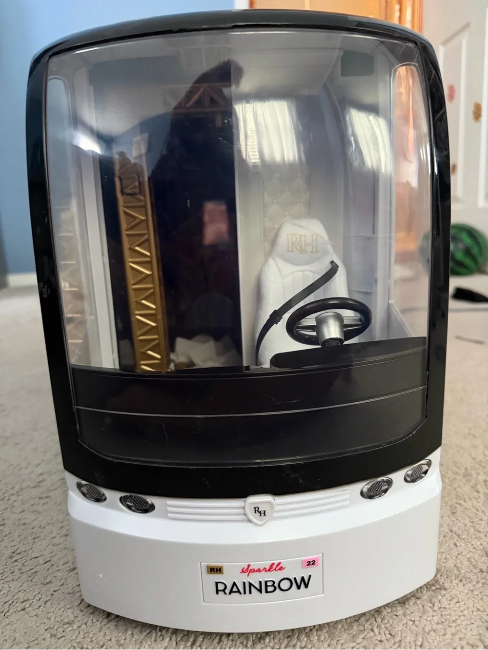RH-Branded Kids Toy Tour Bus in White, Black & Pink